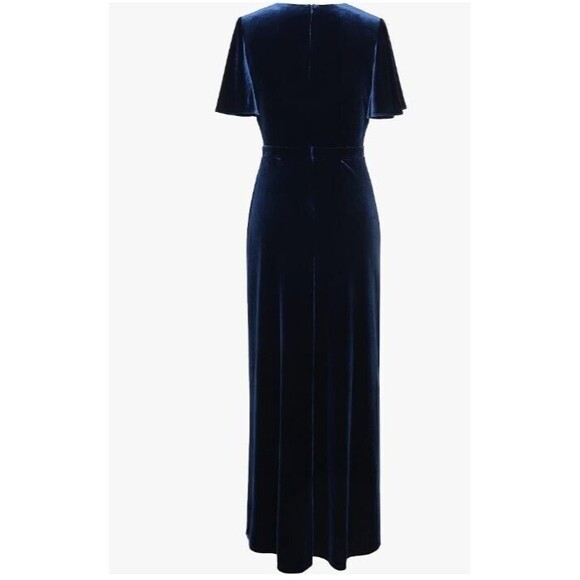 S.L. Fashions NWT Long Flutter Sleeve V Neck Dress Beaded Waist Womens Size 8 - Picture 2 of 10